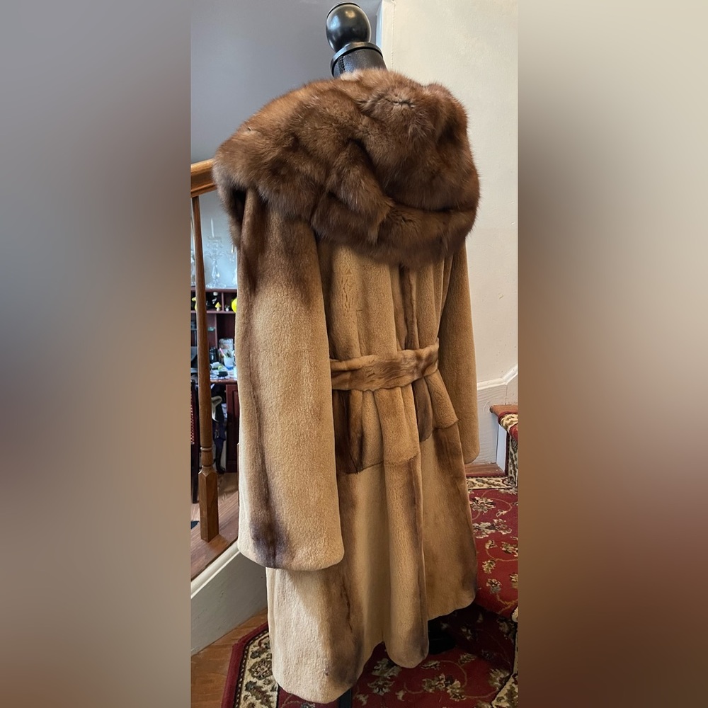 Sable Fur Hooded Sheared Mink Fur Coat,Belted